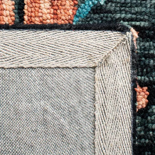 Miniatura 6 de SAFAVIEH Jardin Collection - Alfombra de pasillo, 2 pies 3 pulgadas x 8 pies, carbón y azul, hecho a mano, lana floral y algodón, ideal para zonas