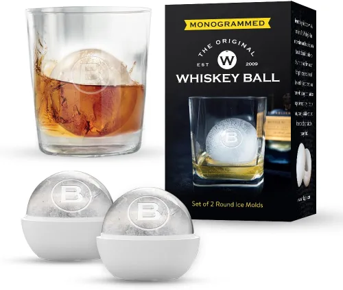 Miniatura 7 de Paquete de 2 moldes para hacer bolas de hielo de whisky con monograma, molde de esfera de silicona premium grabado con letras de la A a la Z, ideal