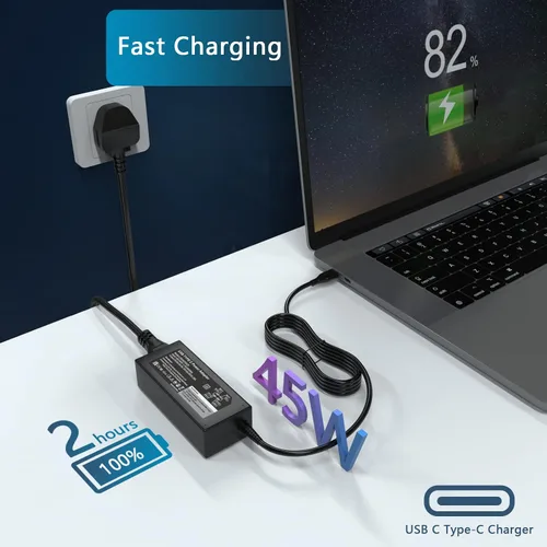 Miniatura 3 de Cargador USB C de 45 W compatible con Acer Chromebook A18-045N1A A16-045N1A N17Q9 N17Q8 N18Q12 N18Q5 N18Q5 N16Q10 N17Q5 N18Q3 N19Q3 Tipo C Cable