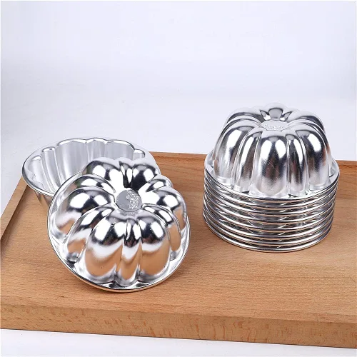 Miniatura 3 de LoBake 10 piezas de media bola de calabaza uva vollyball Shell aluminio tarta molde jalea pudín taza magdalena molde herramientas para hornear