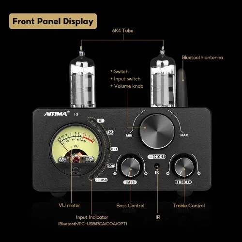 Miniatura 2 de AIYIMA Amplificador Bluetooth T9 200W Amplificador de alta fidelidad Digital Clase D Amplificador de potencia 2.0/2.1 Canal Tubo de vacío DAC Amp