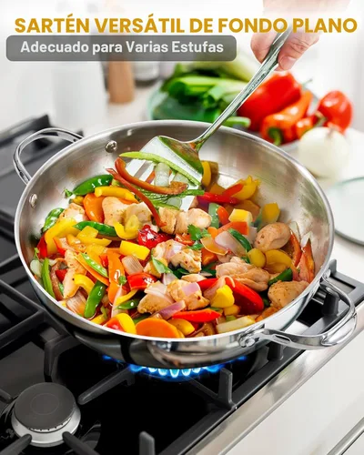 Miniatura 5 de Cooks Standard Wok Sartén para Saltear con Tapa de Vidrio, Sartén de Chef Clásica de Acero Inoxidable de 12 Pulgadas/30cm para Uso Diario, Plateado