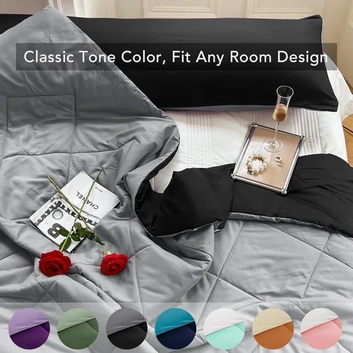 Miniatura 4 de Seward Park Edredón Reversible Ligero para Niños Tamaño Full Queen Negro Gris Ropa de Cama Colcha Refrescante para Todas las Estaciones Manta