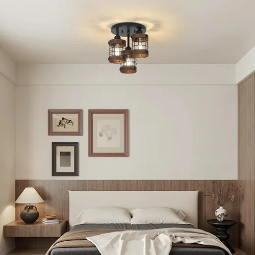Miniatura 6 de PAUFUL Lámpara de techo semiempotrada, lámpara de araña de granja de 3 luces para montaje en techo, lámparas negras para pasillo con pantalla