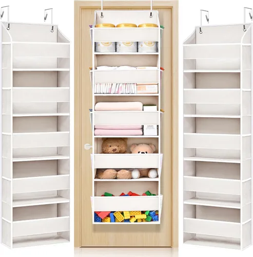 Miniatura 10 de ULG Organizador para colgar sobre la puerta, 5 niveles extra grande con 10 bolsillos de malla, capacidad de 100 libras, organizador de puerta Beige