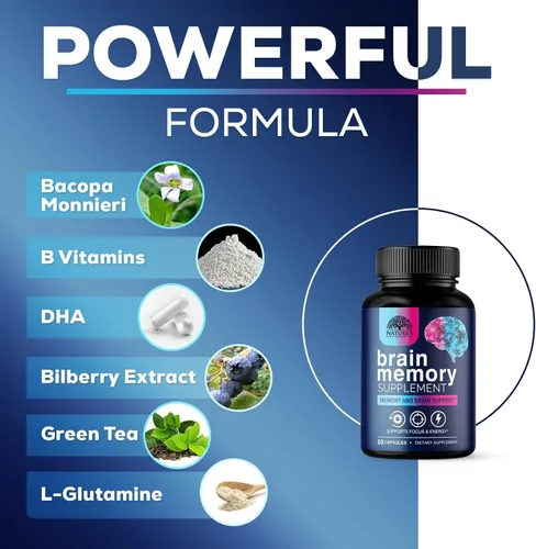 Miniatura 3 de Píldoras de suplemento de memoria cerebral, nootrópicos de fuerza 3X para concentración, claridad y apoyo de enfoque, salud cerebral, vitaminas