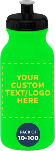 DISCOUNT PROMOS Botellas de agua personalizadas de 20 onzas con tapa a presión, juego de 10/50/100, paquete personalizado a granel, perfectas para