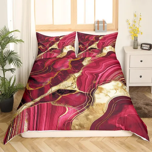 Miniatura 10 de Funda de edredón de mármol negro tamaño individual, juego de ropa de cama dorada para adultos, hombres y mujeres, funda de edredón de textura