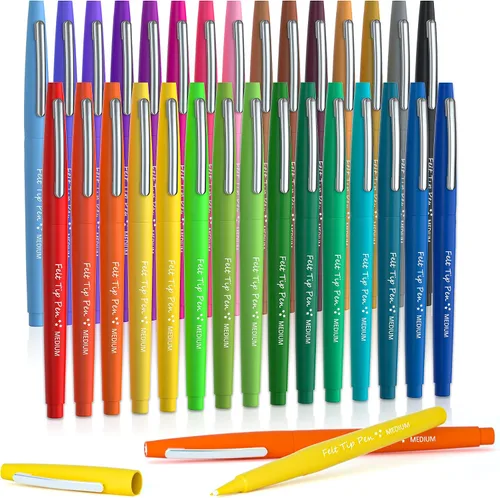 Lelix 30 bolígrafos de punta de fieltro de colores variados, bolígrafos de punta media para diario, escritura, tomar notas, colorear cronogramas, 30