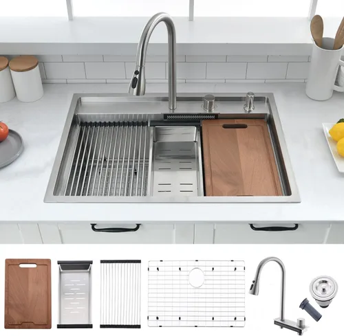 Miniatura 27 de Estación de trabajo de fregadero de cocina de 33 pulgadas - VOKIM 33 x 22 pulgadas, fregadero de cocina de montaje superior de 16 calibre, fregadero