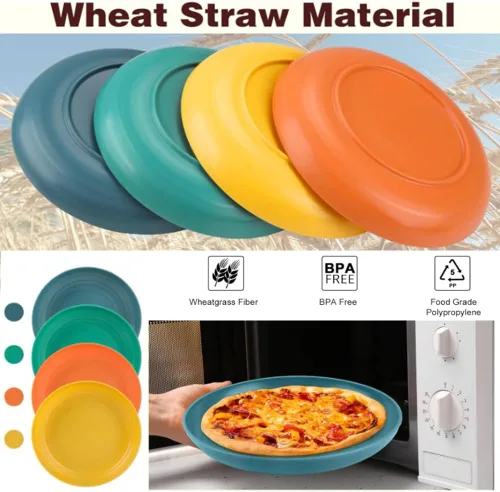 Miniatura 5 de K Y KANGYUN Platos de Cena de Paja de Trigo Irrompibles de 10 Pulgadas, Juego de 4 - Aptos para Lavavajillas, Perfectos para Acampar y Platos