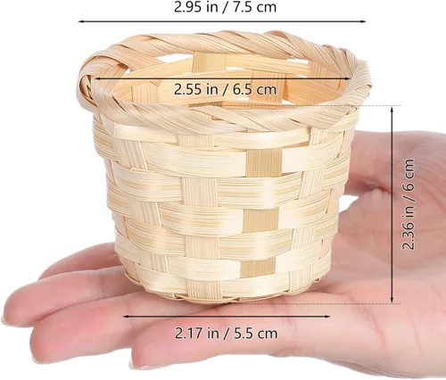 Miniatura 5 de 5 cestas pequeñas de bambú tejidas para recuerdos, cesta de mimbre pequeña de 3 pulgadas para manualidades, almacenamiento redondo en miniatura