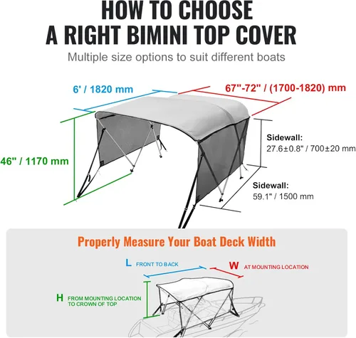 Miniatura 6 de VEVOR Toldo Bimini de 4 Arcos / 3 Arcos, paredes laterales de malla desmontables, toldo de poliéster 600D con marco de aleación de aluminio de 1