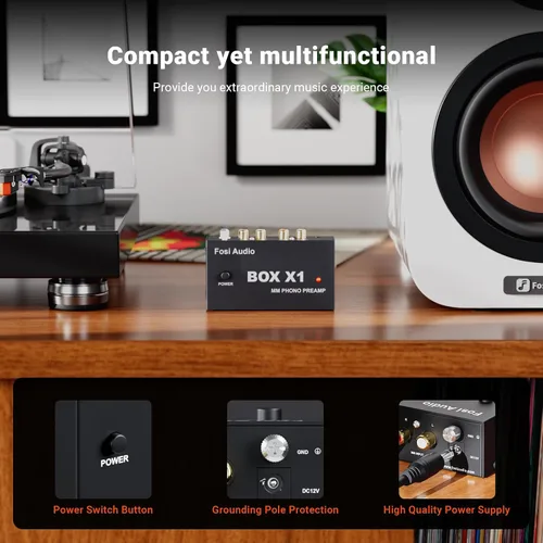 Miniatura 3 de Fosi Audio Box X1 Phono Preamp para giradiscos MM Turntable Mini amplificador de fonógrafo estéreo de audio Hi-Fi/Reproductor de discos con salida