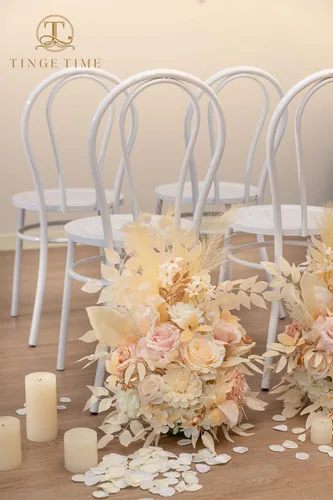 Miniatura 4 de TINGE TIME Juego de 2 flores artificiales de pie, centro de mesa con almohadilla de goma, flor falsa de seda para centro de mesa de boda, arco