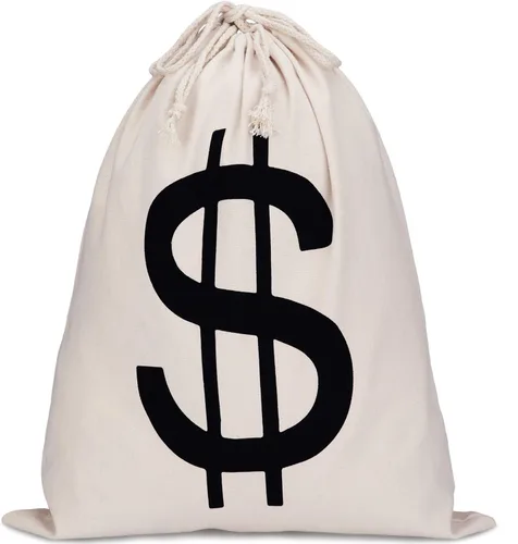 Boao Bolsas de dinero extra grandes de 19.7 x 15.8 pulgadas, bolsa de lona con cordón y símbolo de dólar para recuerdo de juguete, fiesta temática