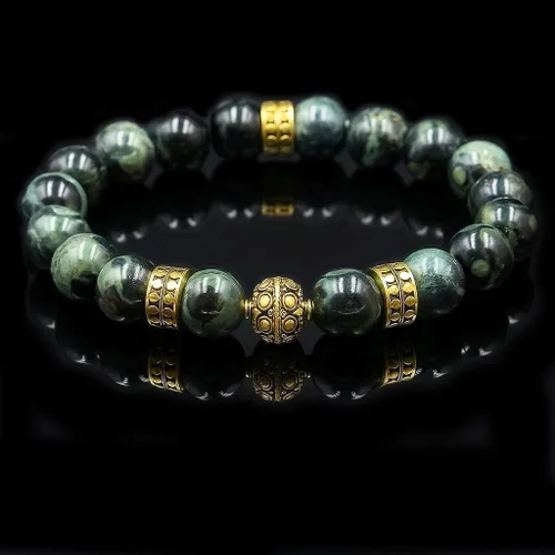 Miniatura 7 de Kartini Studio Pulsera de jade y oro, pulsera de cuentas de jade verde oscuro y oro, joyería de cuentas de calidad para hombre