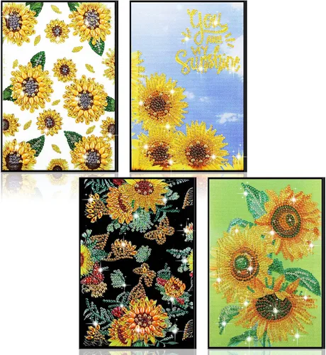 Miniatura 9 de Ctosree Juego de 4 cuadernos de arte de diamantes para adultos, adolescentes, mandala, pintura de diamante, diarios forrados, 5D, puntos de gema 5D
