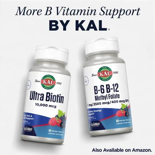 Miniatura 7 de KAL CoEnzyme Complejo de vitamina B, vitaminas B masticables para energía saludable, glóbulos rojos y soporte de la función nerviosa con vitamina