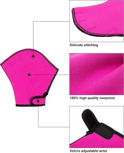 Miniatura 6 de FitsT4 Sports Guantes de natación con aletas Guantes de natación palmeados Fitness Aeróbico acuático Rojo rosa