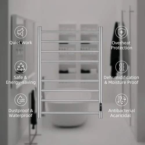 Miniatura 6 de Calentador de toallas con temporizador integrado ETW44-2S para baño, calentador de toallas de baño montado en la pared, calentador de toallas