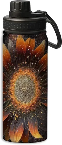 Miniatura 19 de OOZ Calavera y flores patrón 18 oz deportes aislados botellas de agua de acero inoxidable para correr, senderismo, ciclismo, escalada, negro Negro 8