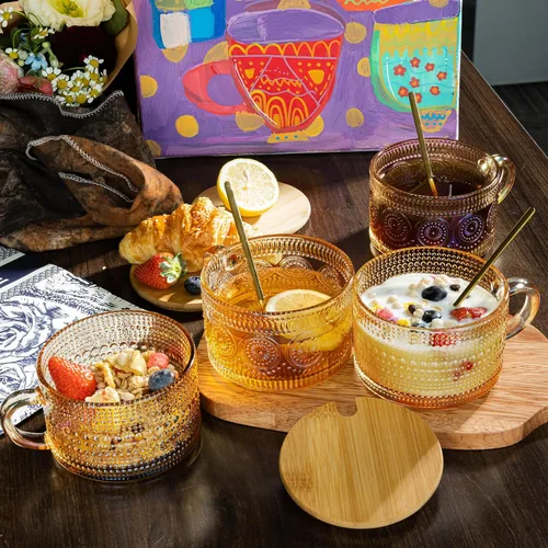 Miniatura 3 de 4 tazas de café, tazas de café vintage, recipientes de avena durante la noche con tapas y cucharas, vasos de café de 14 onzas, juego de vasos