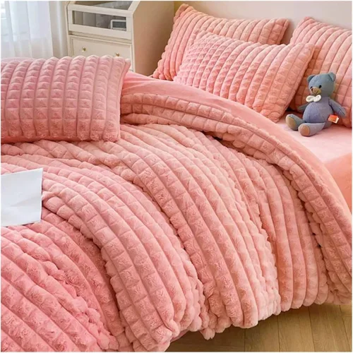Miniatura 3 de Cama, Invierno Felpa Ropa de Cama de Felpa Cálida Funda de Edredón Juego de Sábanas con Funda de Almohada 4pcs Doble Edredón Juego de Funda Azul