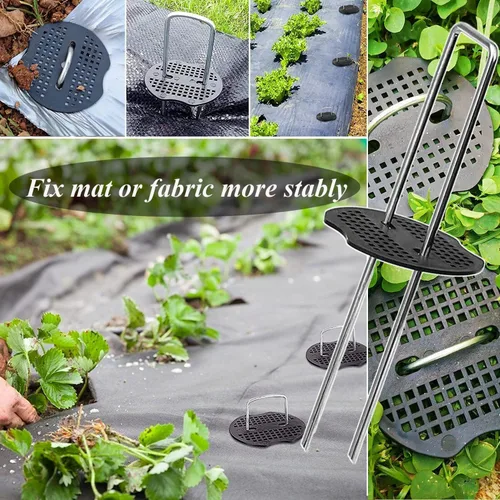 Miniatura 5 de Juego de 201 estacas de jardín, 100 grapas de césped artificial en forma de U de 6 pulgadas, 100 juntas de fijación con 1 gancho para barrera