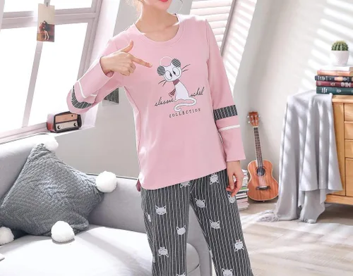 Miniatura 3 de Vopmocld Conjunto de pijama de gatos lindos para niñas grandes, 2 piezas, ropa de dormir de algodón para invierno