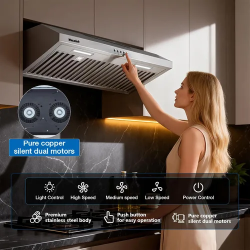 Miniatura 2 de Campana extractora para debajo del gabinete de 30 pulgadas, 600 CFM, con conductos o sin conductos, convertible para cocina, acero inoxidable, 3