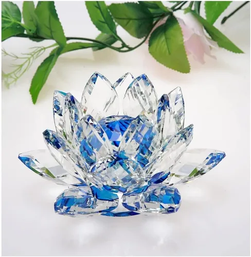 Miniatura 11 de Loto de cristal transparente, flor de cristal brillante con caja de regalo, reflejo de tono, purpurina, paz, pureza, buena fortuna, sabiduría