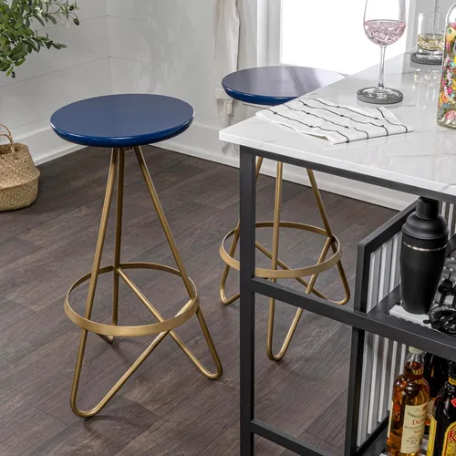 Miniatura 6 de JONATHAN Y Spiroa - Taburete de bar moderno de metal sin espalda de 30 pulgadas, silla de bar de hierro negro y dorado con reposapiés para isla