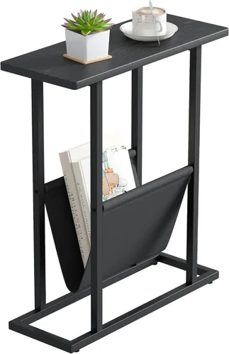 Miniatura 12 de Mesa auxiliar estrecha para espacios pequeños, mesa auxiliar pequeña con soporte para revistas, mesa delgada y estrecha para sala de estar