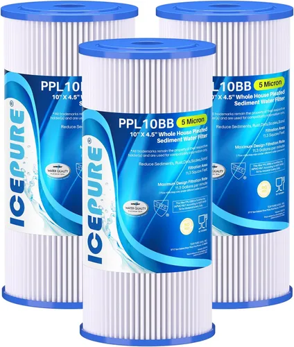 ICEPURE 5 micrones 25,4 cm x 11,43 cm Filtro de agua plegable de sedimentos para toda la casa de repuesto para GE FXHSC, Culligan R50-BBSA, Pentek