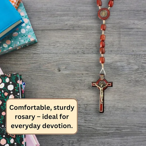 Miniatura 3 de Catholica Shop Rosario de cuentas de madera de San Benito para hombres y mujeres con crucifijo y medalla de San Benito. Hecho en Brasil