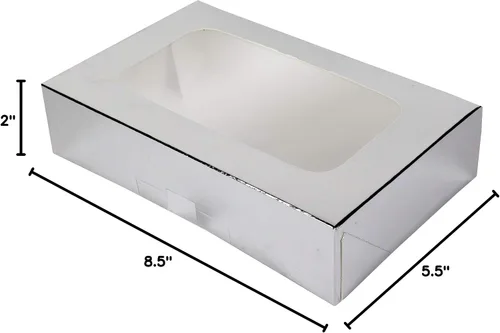Miniatura 5 de O'CREME Caja rectangular para tartas de ventana de 8.5 x 5.5 x 2 pulgadas de alto, 5 piezas plateadas..