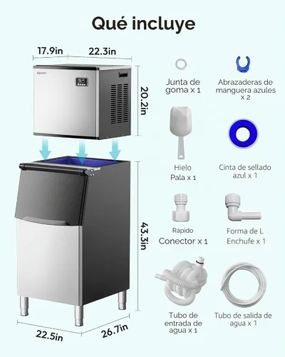 Miniatura 9 de EUHOMY Máquina comercial para hacer hielo de 400 libras/24 horas, aprobación ETL, máquina de hielo industrial, almacenamiento de 250 libras, lista