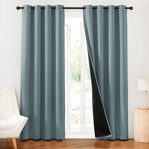 Miniatura 8 de RYB HOME Cortinas 100% opacas con forro blanco, cortinas de lino natural, cortinas de servicio Haeavy Duty, tratamiento de ventana con aislamiento