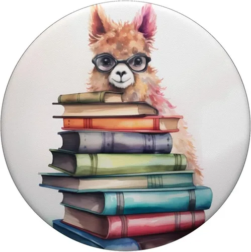 Miniatura 3 de Alpaca con una pila de libros. Alpaca literaria, PopSockets de animales intercambiables PopGrip
