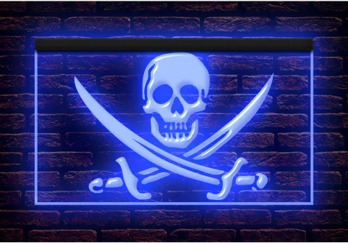 Miniatura 8 de 150090 - Letrero de neón con luz LED de calavera y esqueleto pirata, vela helloween (12 x 8 pulgadas, rojo)