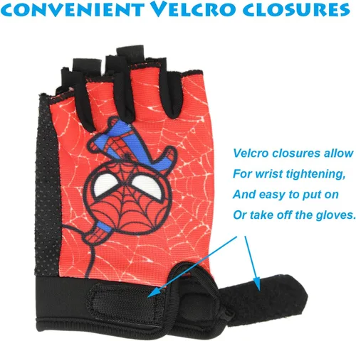 Miniatura 4 de Guantes de bicicleta sin dedos para niños, guantes deportivos de superhéroe de araña para niños, barras de mono, guantes de escalada, ciclismo, pesca