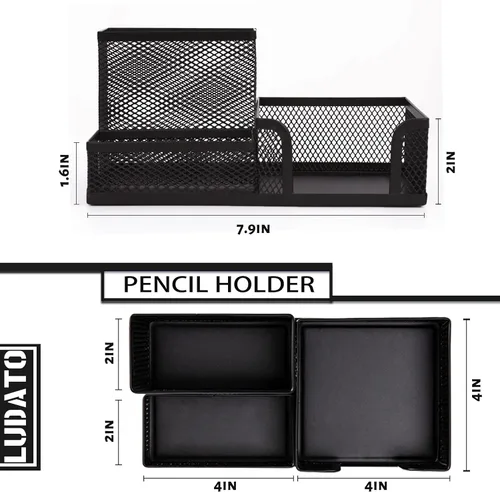 Miniatura 2 de Ludato Organizador de escritorio de malla para lápices, 3 compartimentos, soporte de malla negra para bolígrafos, almacenamiento para accesorios
