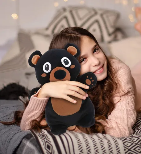 Miniatura 7 de DolliBu Snug-Mooshies - Peluche de oso negro de pie, súper esponjoso y suave, amigo de animales para niñas y niños, peluche mediano abrazable