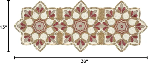 Miniatura 7 de Camino de mesa con cuentas de 36 pulgadas, 13 x 36 pulgadas, marrón beige multicolor, camino de mesa decorativo con brillo navideño, manteles