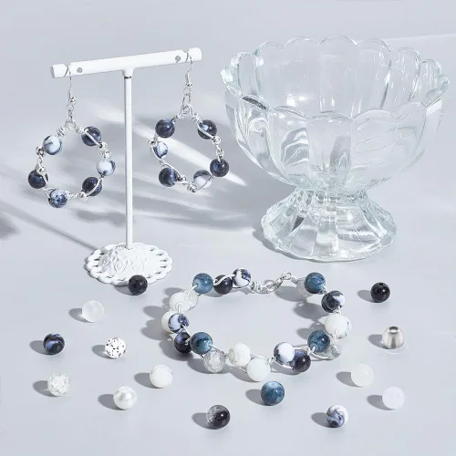Miniatura 2 de PH PandaHall 450 cuentas de cristal de mármol de 0.315 pulgadas – 15 colores negro y blanco cuentas sueltas de acrílico opaco, espaciadores