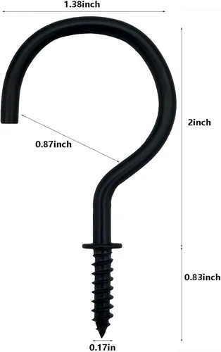 Miniatura 2 de Ganchos de rosca de 2 pulgadas, ganchos de techo negros para tazas, 20 ganchos de rosca, luces de Navidad y cortinas, cocina, colgador de plantas