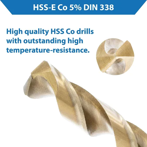 Miniatura 3 de TJR® HSS-E M35 Juego de brocas helicoidales de cobalto 19 piezas 0.039-0.394 in 0.020 in escalones Broca de metal autocentrante DIN 338 Tipo N 135°