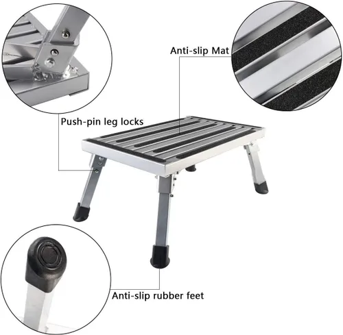 Miniatura 2 de Plataforma portátil para escalones de caravana, patas de goma antideslizantes y plegables, capacidad de carga de 330 libras, escalera duradera