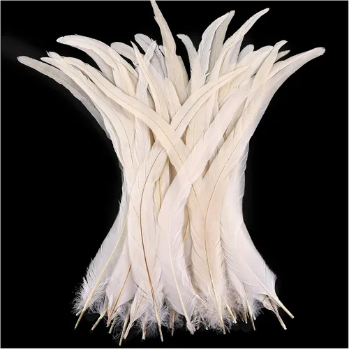 THARAHT 50 Plumas de Cola de Gallo Naturales de 12-14 Pulgadas (30-35 cm) a Granel para Manualidades, Atadura de Moscas, Boda, Plumas para Fiestas,